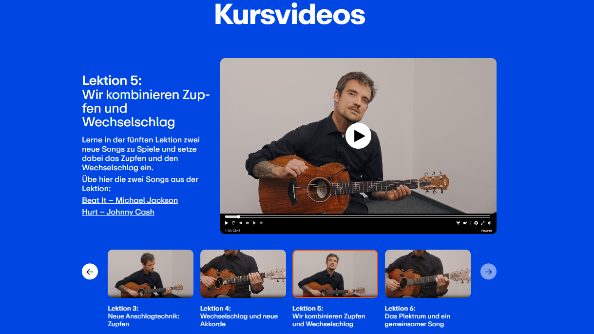 Screenshot von neuen Gitarrenlektionen
