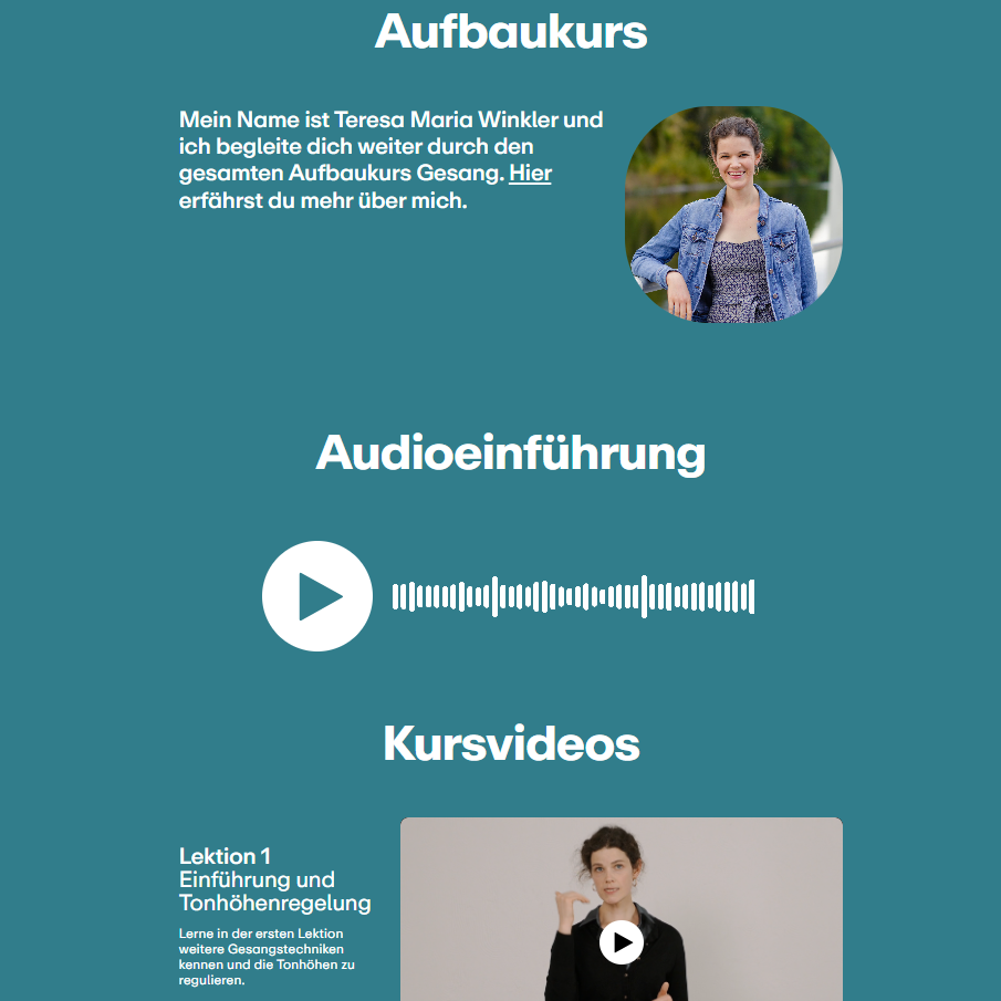 Screenshot vom Aufbaukurs Gesang